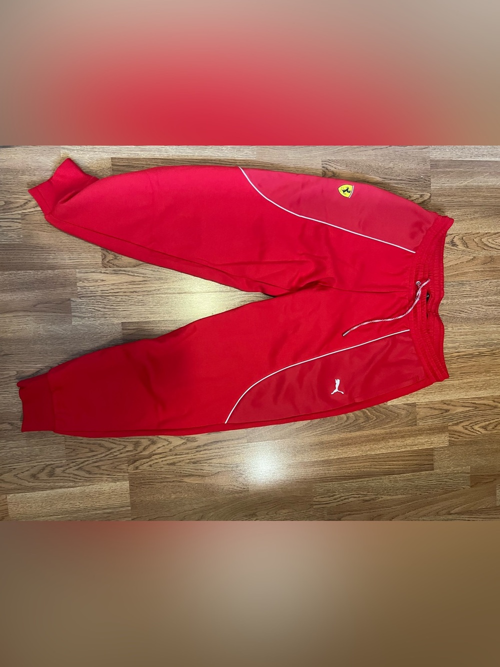 Puma Red Men's Joggers with White Piping